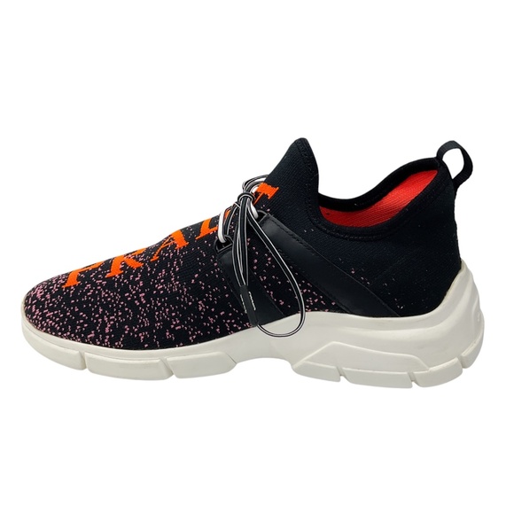 PRADA BLACK / PINK / ORANGE DÉGRADÉ LOGO KNIT LOW TOP SNEAKERS - Picture 3 of 7